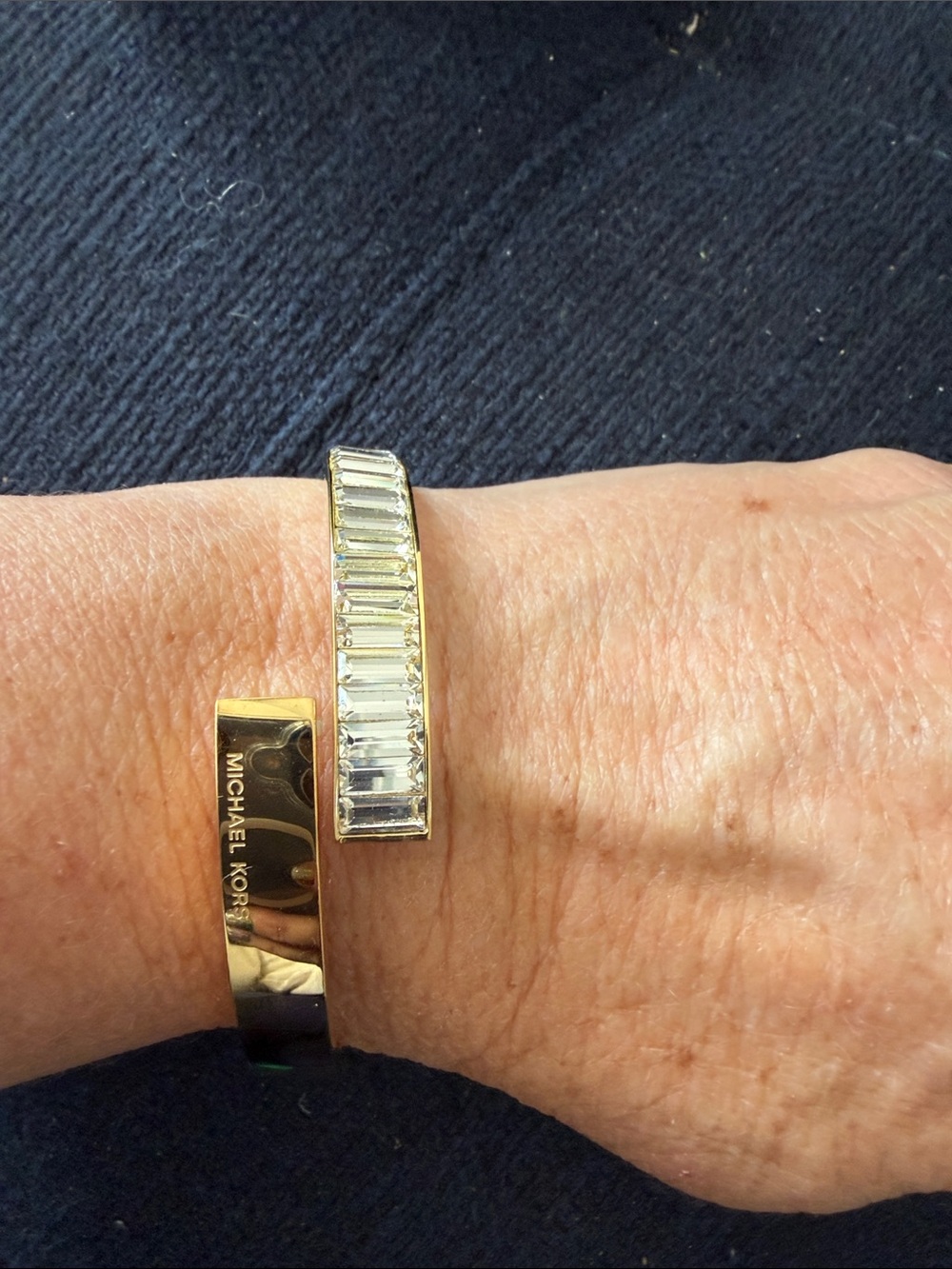 Michael Kors Gold-Tone Cuff Bracelet with Clear Baguette Crystals